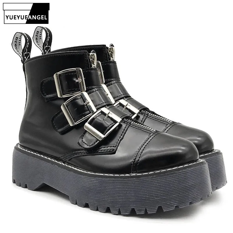 Schwarz Rock Us37 Schnalle Damen Stiefeletten Plattform 19 Kostenloser Frau Multi 15Off neue Schuhe Retro Punk Motorrad Zip Gothic HWIED29