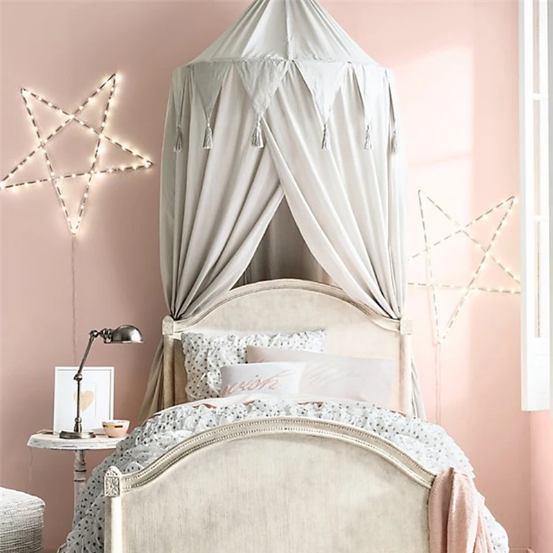 Kid Baby Bed Canopy Bedcover Solid Mosquito Net Curtain Bedding Round Dome Tent Cotton Crib Netting