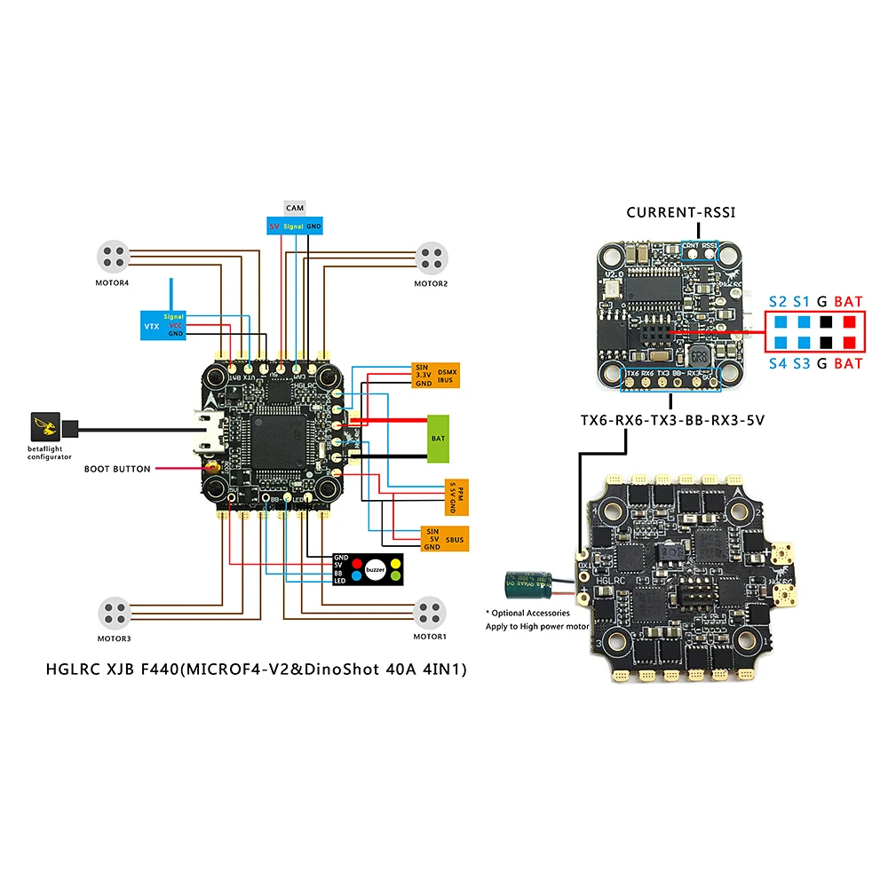 XJB F440 F4 Flight Controller OSD 4in1 40A Blheli_S ESC for Racing Quadcopter R C Drone Multicopter Spare Parts (6)