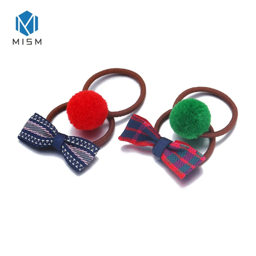

New 2 pair Cute Girls Children Scrunchie Pompom Bow-knot Rubber Bands Kids Girls Hair Accessories Rope Tied Elastic Hair Bands