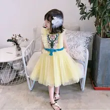 Плиссированное Платье с вышивкой для девочек коллекция года, детские летние платья для девочек, платье принцессы для девочек платье с цветами для девочек ростом 100-140 см