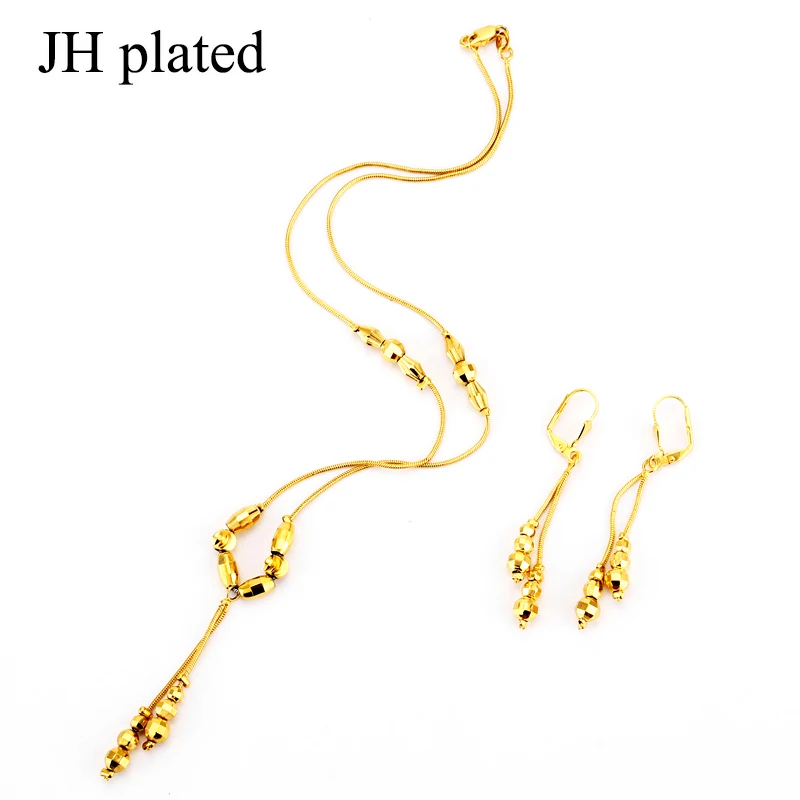 JHplated африканские индийские ювелирные изделия Модные шарики ювелирные изделия маленький золотого цвета бусы ожерелье серьги для женщин/девочек подарок