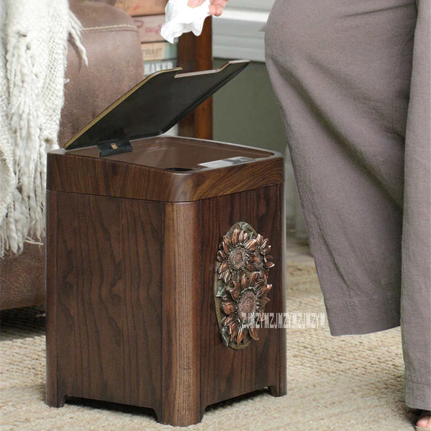 

B78111 European Wooden Smart Trash Can Home Intelligent Sensor Trash Can Creative Living Room Kitchen Automatic Trash Can 5V 10L