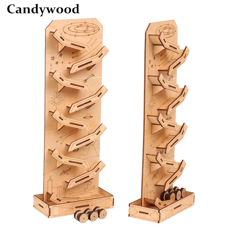 Candywood DIY 3D Wooden Puzzle children kids Ladder Gliding Car Wooden