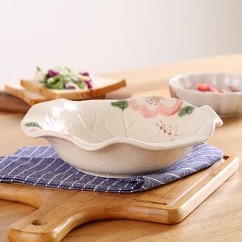 

brand high quality under glazed 9 inch ceramic bowls Japan style creative lotus leaf food container desserts bowl home tableware