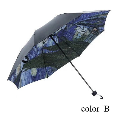 Складной Ветрозащитный зонтик Ван Гог масляной живописи зонтик, зонт от солнца женский зонт открытый зонт - Цвет: color B
