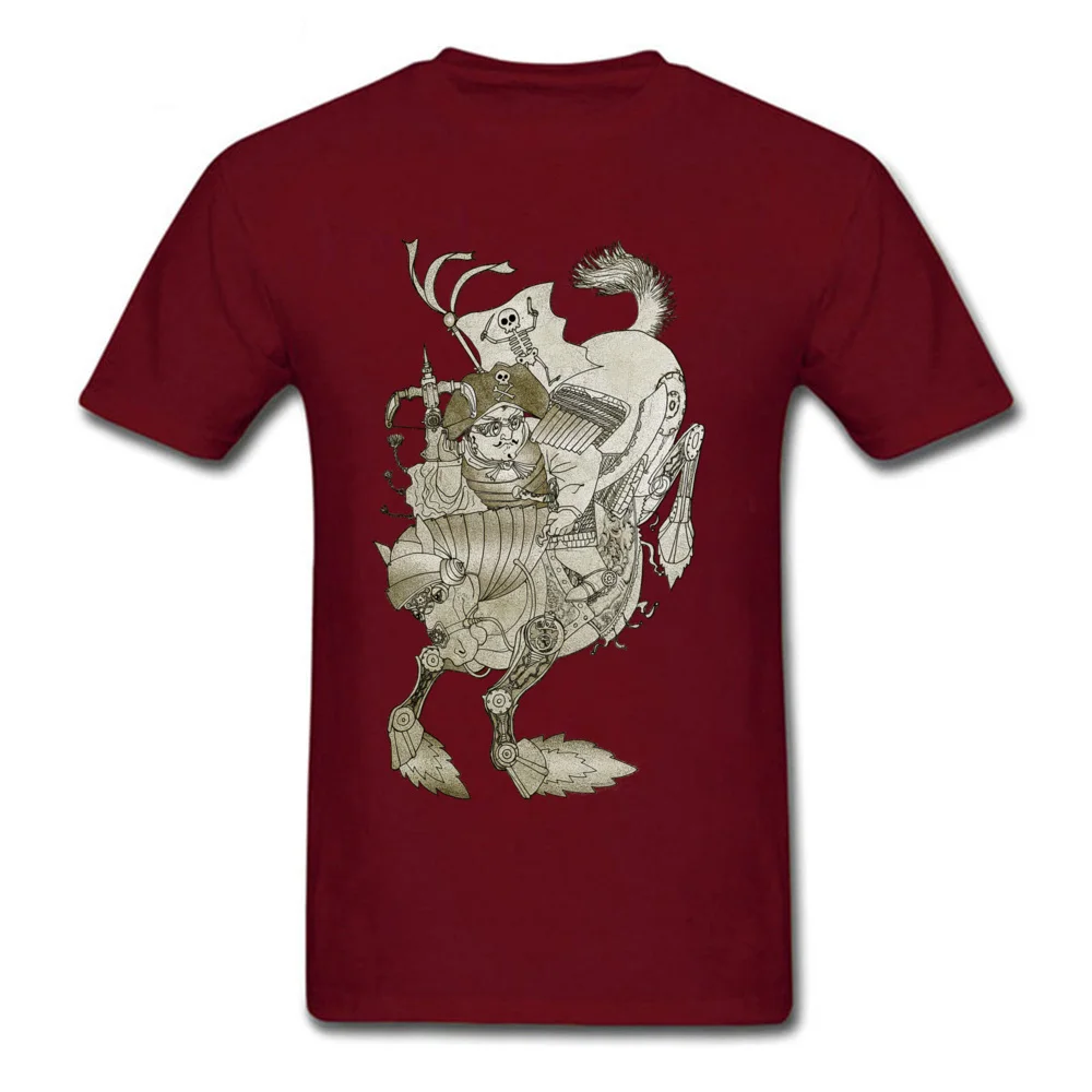 Family T Shirt 2018 Hot Sale Round Collar Normal Short Sleeve Cotton Fabric Men's T Shirt Fitness Tight Tshirts Steampunk Pirate Samurai riding iron horse maroon