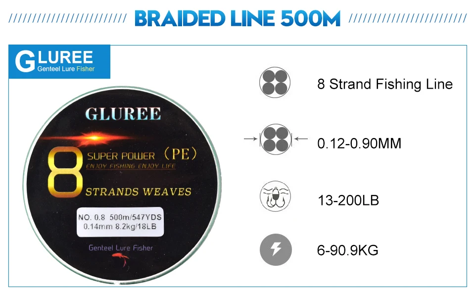 GLUREE 500M547Yards 8 Stands PE Line Braided Fishing Line 100% PE Multifilament Fishing Line Super Strong High Quality 13-200LB (12)