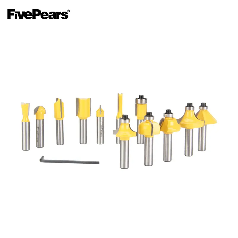 FIVEPEARS 8mm 12pcs Router Bits Set Professional Shank Tungsten Carbide Router Bit Cutter Set With Wooden Case For Wood FIVEPEARS 8mm 12pcs Router Bits Set Professional Shank Tungsten Carbide Router Bit Cutter Set With Wooden Case For Wood
