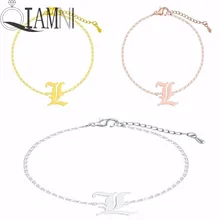 QIAMNI гипоаллергенный Старый Английский начальный L браслет ножной браслет нержавеющая сталь Capital L Алфавит шрифт 26 A-Z браслеты подарок на день рождения
