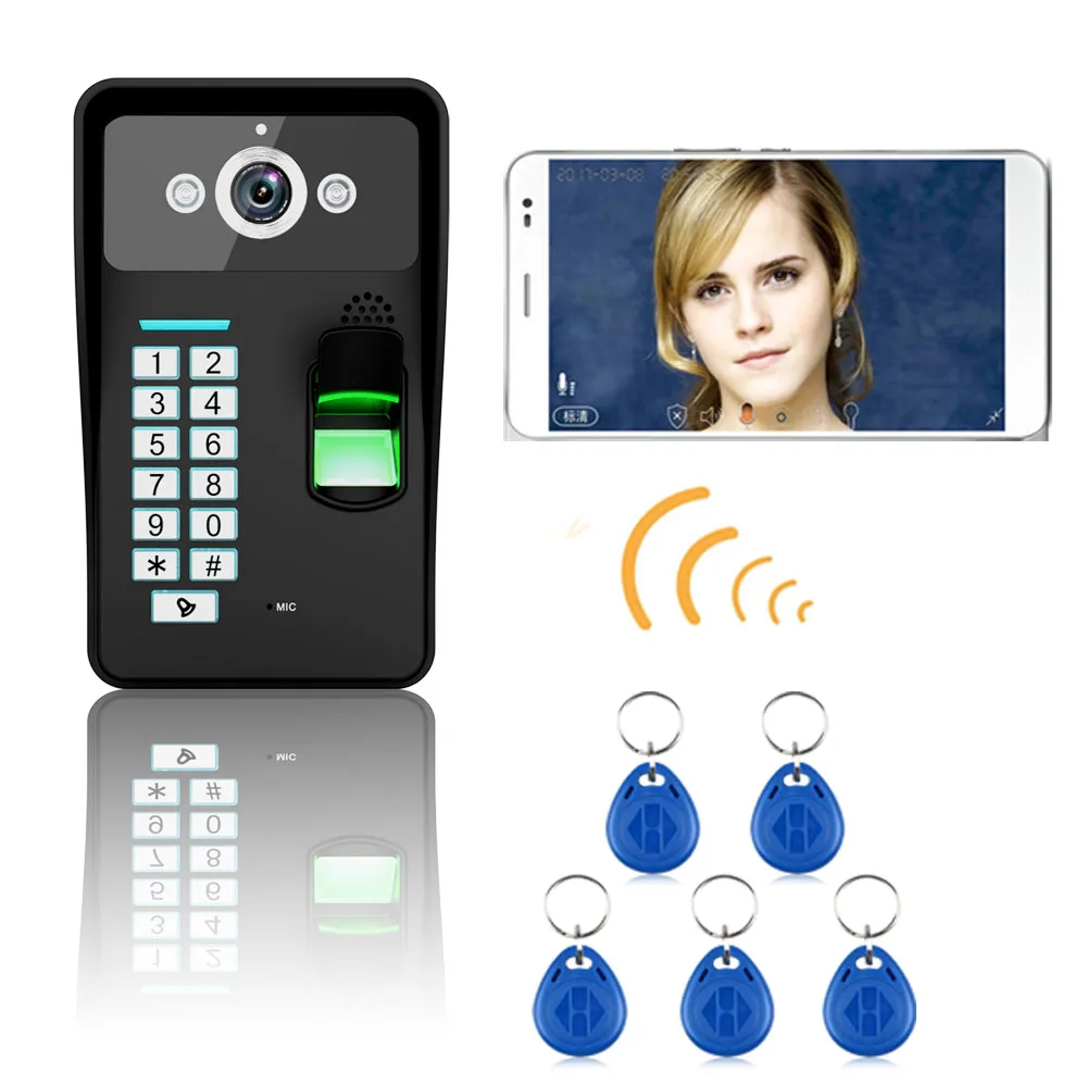 Водонепроницаемый дверной телефон Mountainone HD720P Wi Fi RFID сканер отпечатка пальца