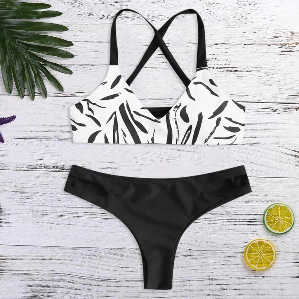 

2019 Sexy Bandage Bikinis Women Printed Bandage Bikini Two Pieces Swimwear Swimsuit Beachwear Bathingsuit biquinis negros #3