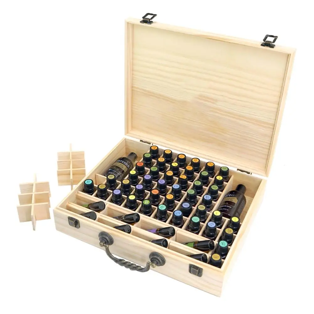 

Solid Wood 15/26/64/70 Compartments Essential Oil Storage Box Portable Bottle Display Case Travel Perfume Carrying Container