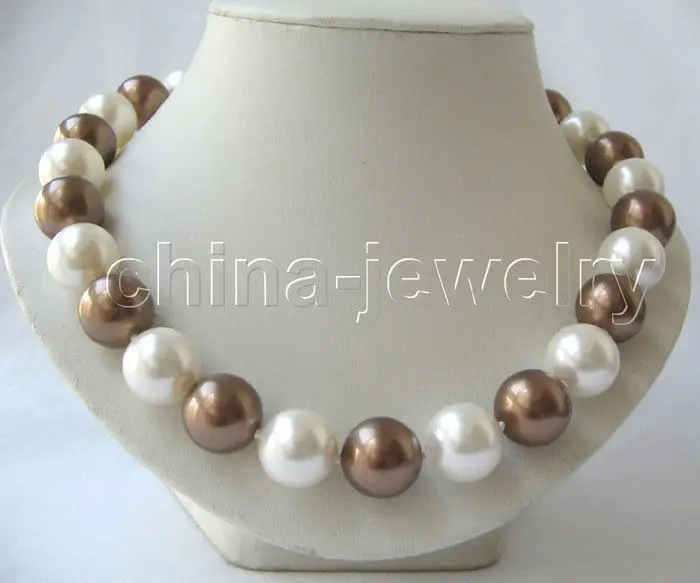 

FREE SHIPPING HOT sell new Style >>>>Beautiful 18" 16mm perfect round white coffee south sea shell pearl necklace