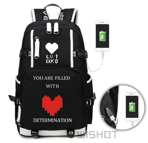

WISHOT Sans UNDERTALE backpack for teenagers Men women Fashion School Bag travel Laptop with USB Charging Port Bag