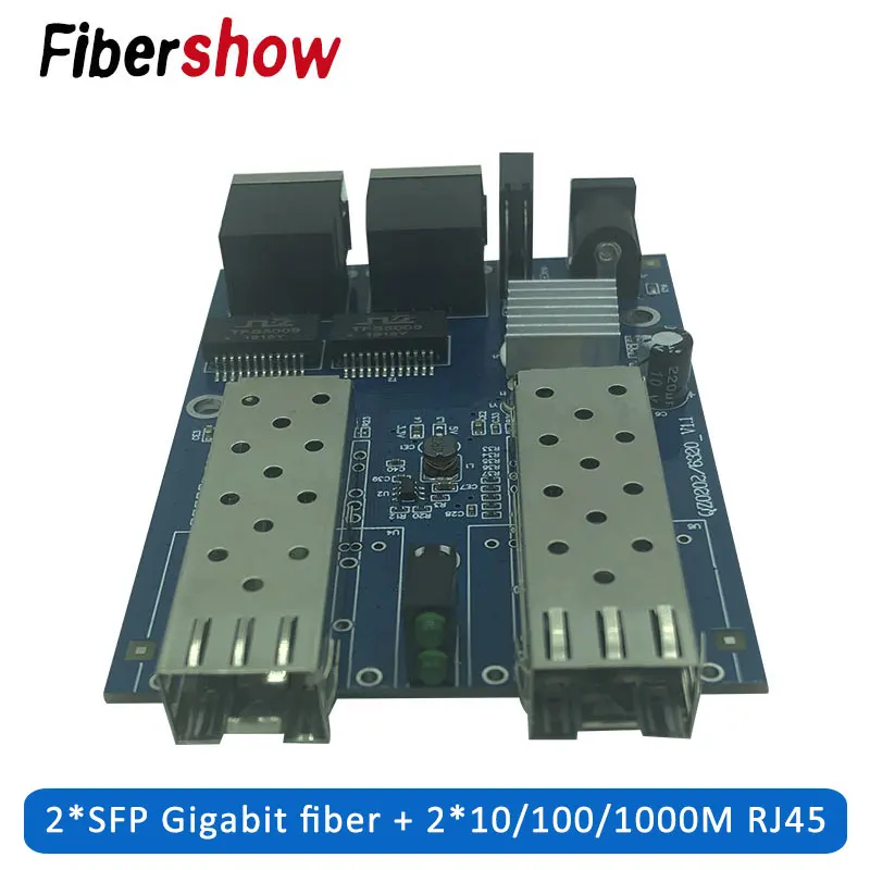 

Gigabit Ethernet fiber switch 2 RJ45 UTP 2 SFP fiber Gigabit Fiber Optical Media Converter 2SC 2RJ45 Ethernet 10/100/1000M PCB