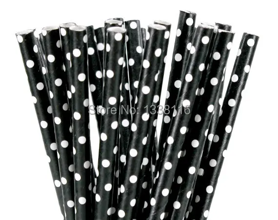 Paper Straws - Black and White Polka Dot