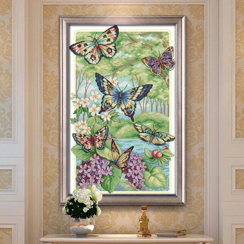 

Meian Cross Stitch Embroidery Kits 14CT Butterfly Animal Cotton Thread Painting DIY Needlework DMC New Year Home Decor VS-0007