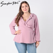 Simplee Plus Plus size blouse shirt tops Women v neck casual chiffon blouse long sleeve loose female boho wrap big size blouse