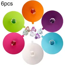 6Pcs Multicolor 11cm Anti-leak Silicone Cup Cap Rhinestone Tip Dust-proof Lid Set