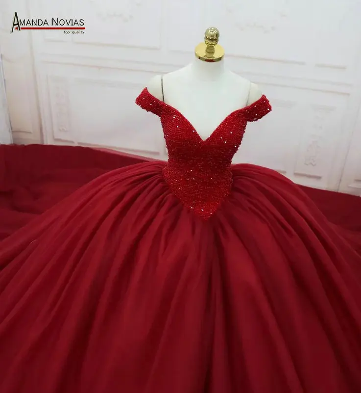 Женское свадебное платье abiti da sposa красное с открытыми плечами коротким рукавом v