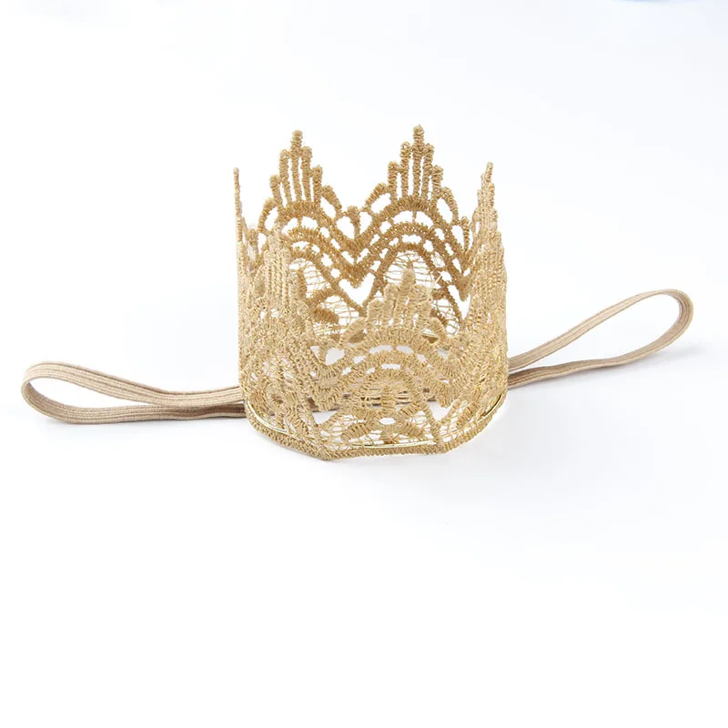 Yundfly Gold Lace 3D Crown Baby Headband Newborn Girls Elastic Tiara Hairband Birthday Gift Photography Props baby accessories diy