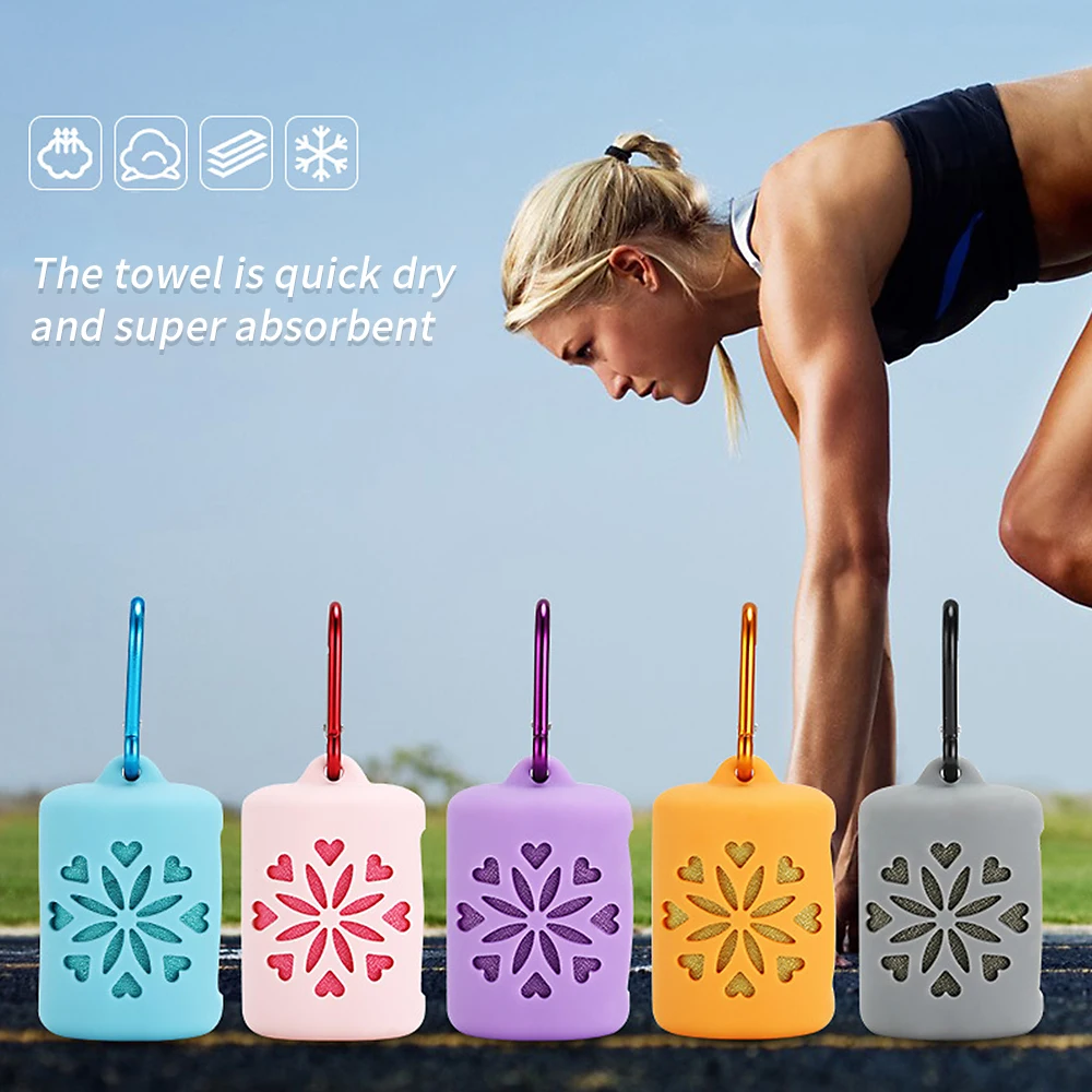 

Vertvie Outdoor Portable Sports Towel Travel Yoga Gym Fitness Quick-Dry Towels Microfiber Cooling Towel 40x40cm Silicone Case