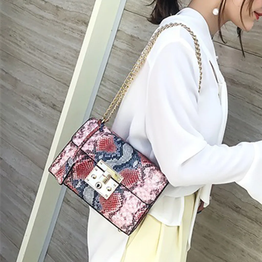 Женская Ретро сумка-мессенджер со змеиным узором, сумка-мессенджер, сумка на плечо, сумка на цепочке с ручкой, квадратная цепочка для хранения косметики