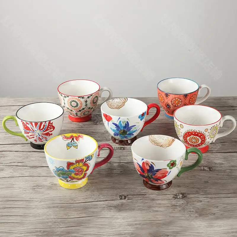 Nordic Coffee Cup Breakfast Cup Hand Painted Soup cup Creative Ceramics Mugs Cereal mugs Water Cups Relief mug CL09282206