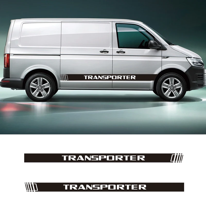 Ceny 2 sztuk Vinyl Car Styling Transporter boczna dokładka naklejki naklejki paski okłady naklejki na karoserię dla Volkswagen Transporter