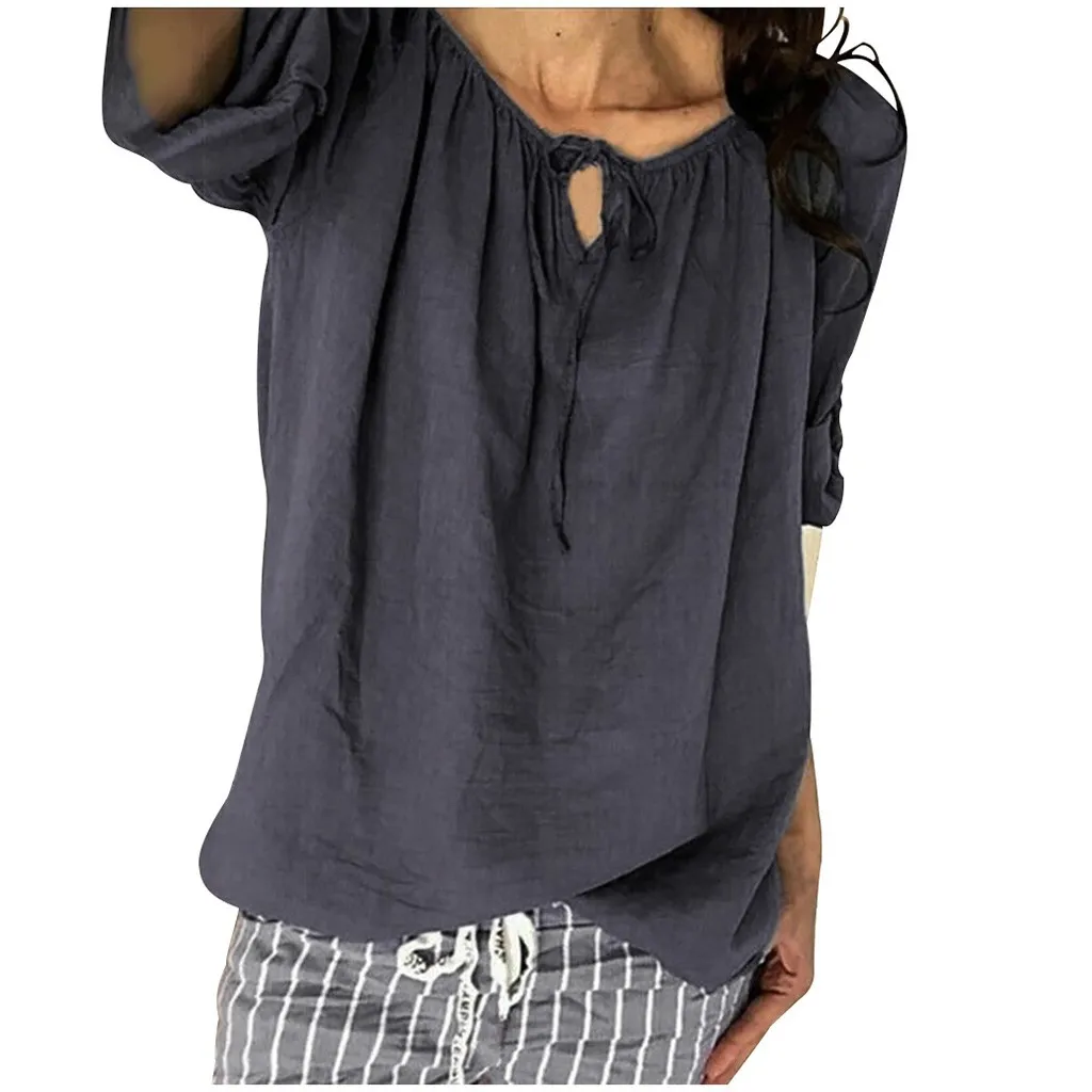 

YOUYEDIAN Strappy Fold Blouse Tops 2019 Summer Fashion Women's Solid Solor Tunic Shirt Casual Round Neck Short Sleeve Blouse