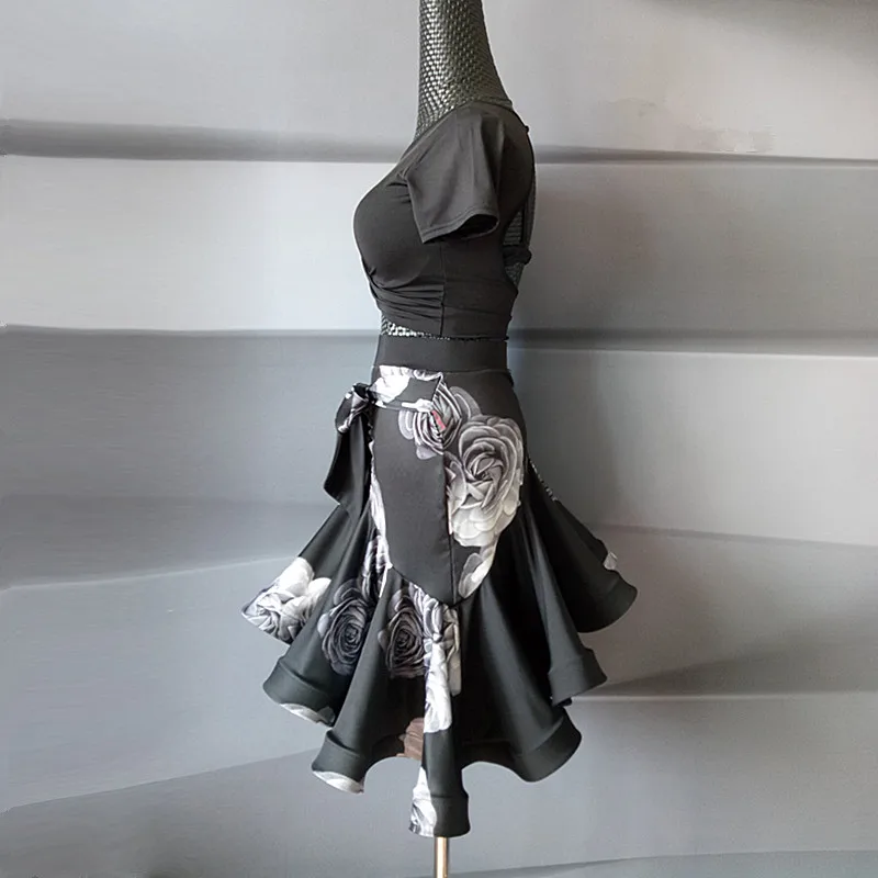 Латинский танцевальный тренировочный костюм женский взрослый Румба рыбья кость обёрточная бумага ягодицы юбка латинский конкурс танцевальное платье
