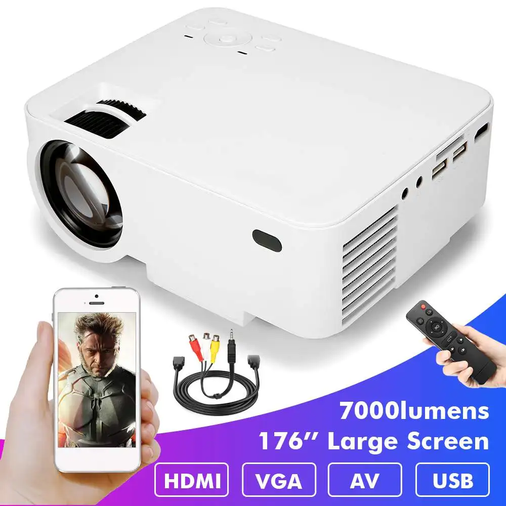 

AUGIENB Mini Projector HD 1080P Android WIFI Proyector for Home Cinema /7000 Lumens /2048x1080 dpi / LED HDMI USB SD VGA AV