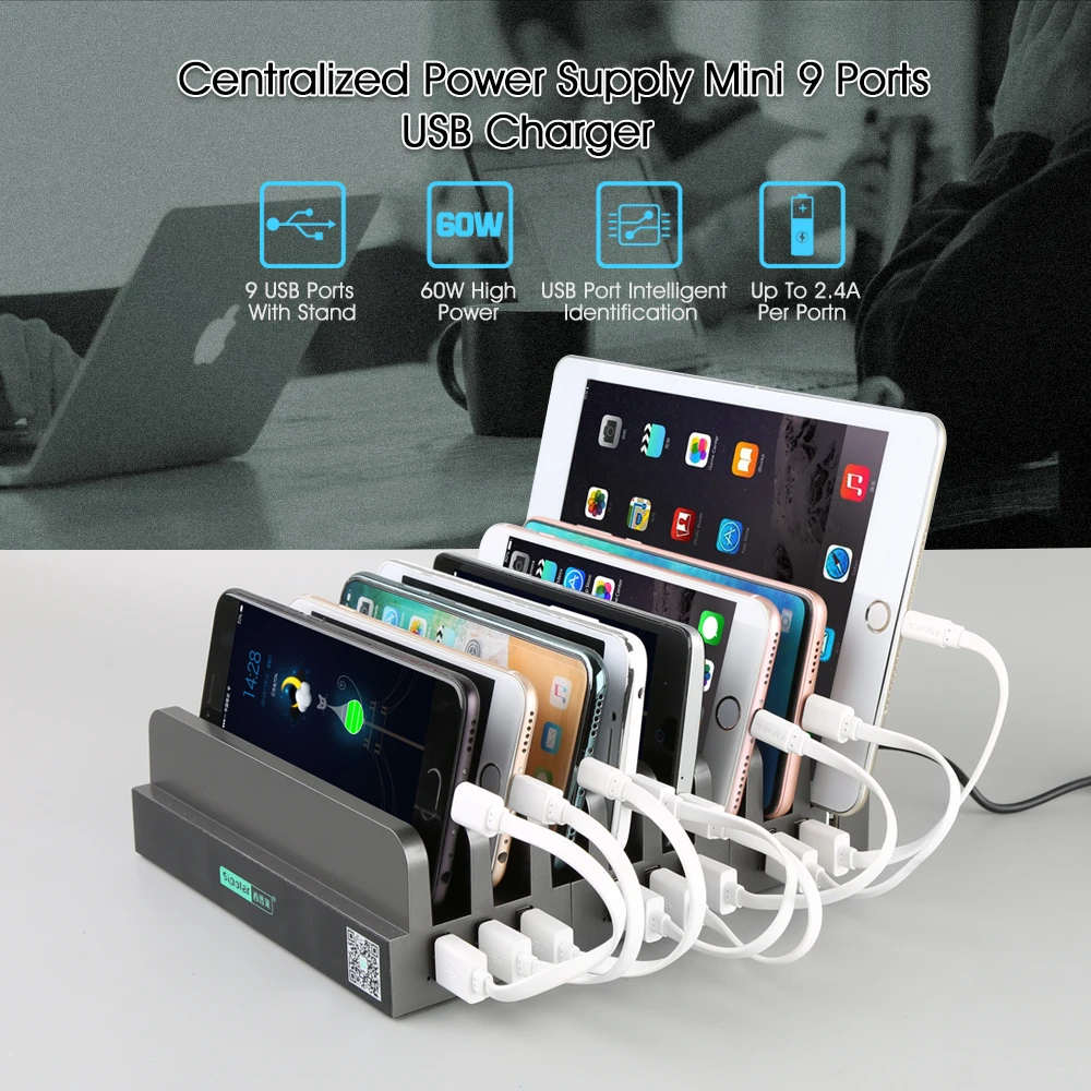 Sipolar 9 Порт USB Зарядное устройство Подставка док станция с 8 шт. зарядная слотов для