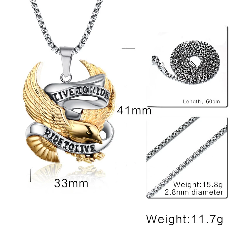 Vnox Орел Цепочки и ожерелья подвеска для Для мужчин Нержавеющая сталь металла жить, чтобы ездить Панк ювелирные изделия