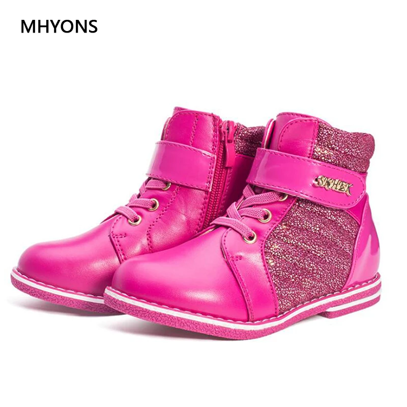 

MHYONS New Autumn Winter Children Boots Fashion PU Waterproof Boots For Girls 4-8T Flat Kids Snow Boots Warm Girls Outdoor Shoes