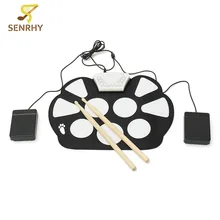 6Pcs/set Silica Gel Electronic Foldable Portable Roller Up USB Drum Kit with Drum Sticks Electric Musical Practice Instrument