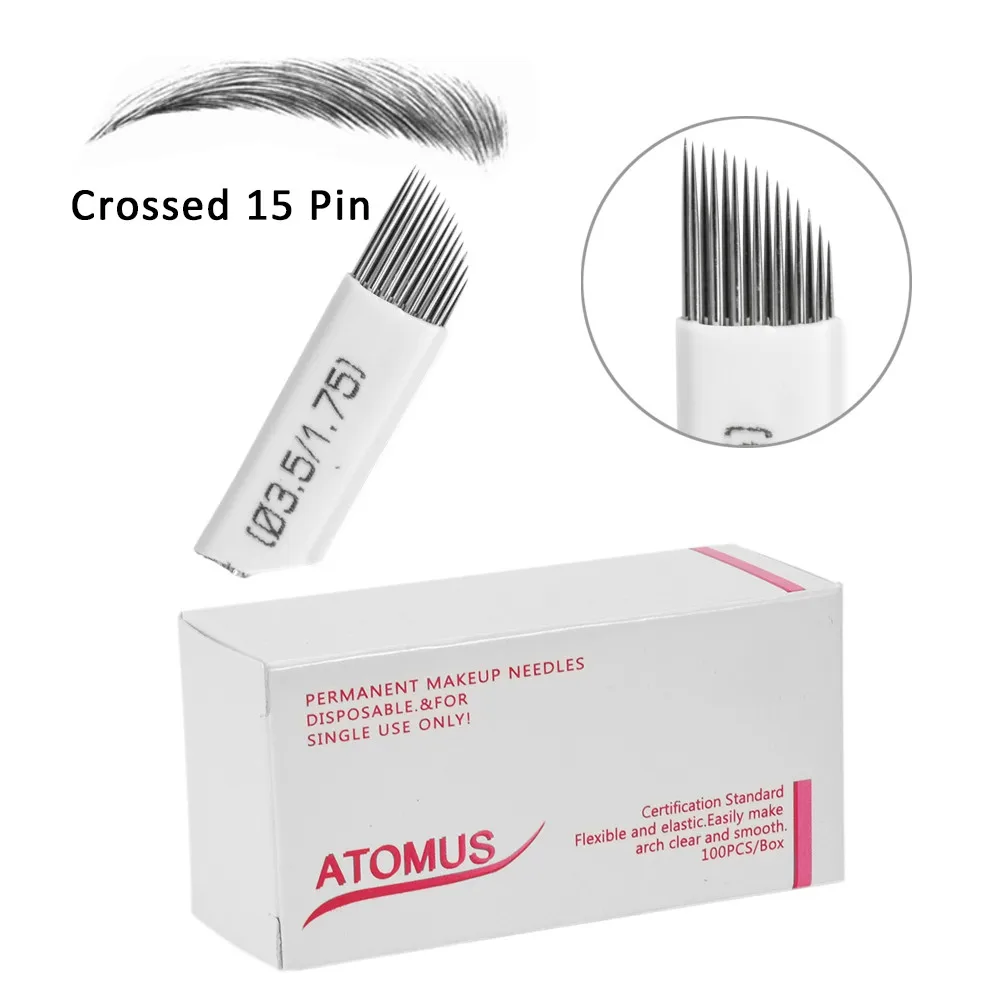 

100pcs Tattoo Needles Shading Blades 15 Pins 21 Fog Eyebrow Lips Double Row Microblading Needles 15M1 Agulhas Tebori Permanent