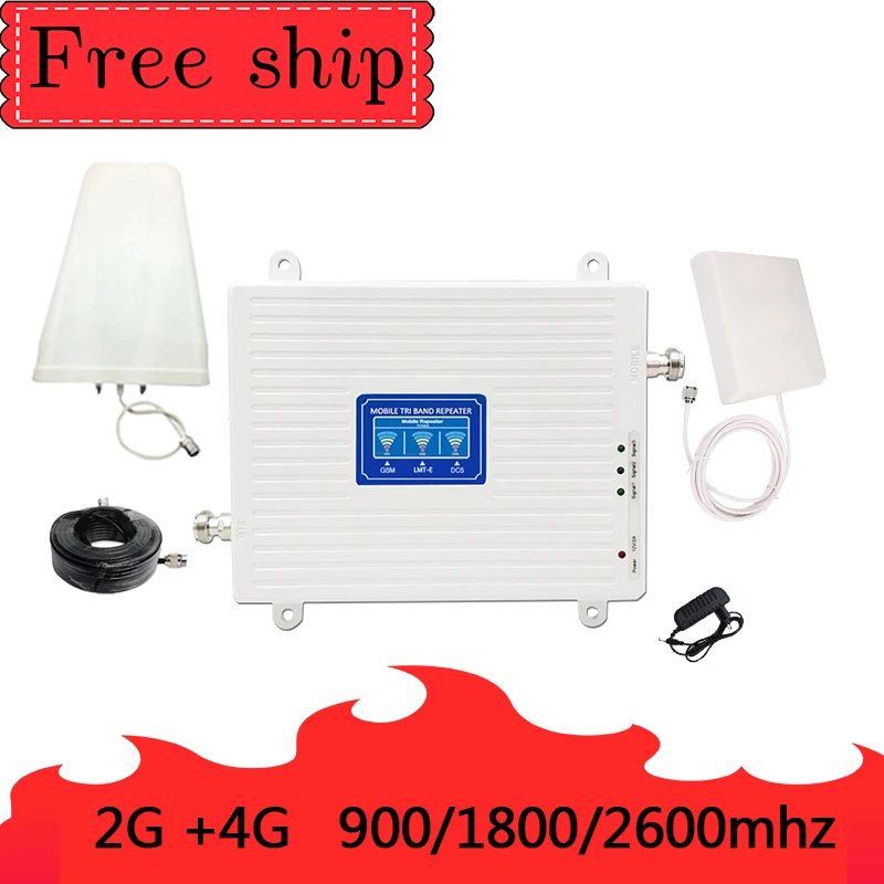 

900/1800/2600 Mhz 2G 3G 4G Mobile Phone Repeater 4G 2600Mhz Cellular Signal Booster Amplifier 70db Gain