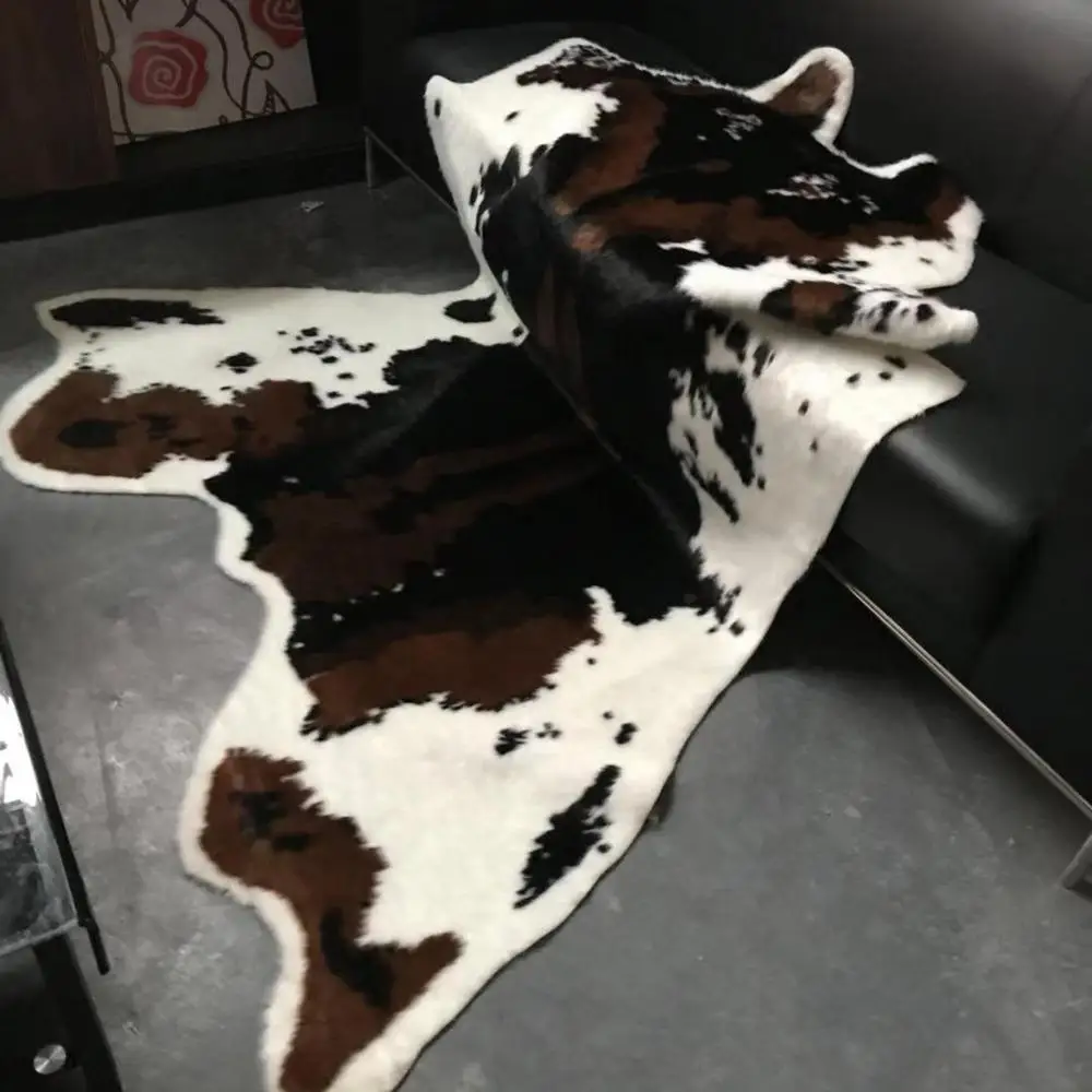 Большой размер 150x200 см, черный, с принтом коровы, из воловьей кожи, искусственная кожа, нескользящий коврик, с животным принтом, ковер для дома, 2 размера - Цвет: 170x220cm brown