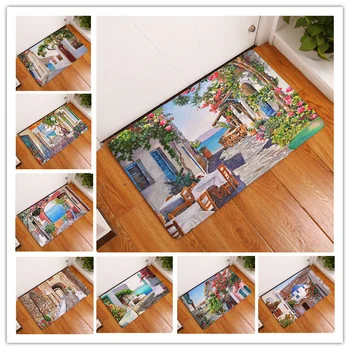 

Hongbo Retro Style Painting Print Carpets Anti-slip Floor Mat Outdoor Rugs Creative Street View Front Door Mats