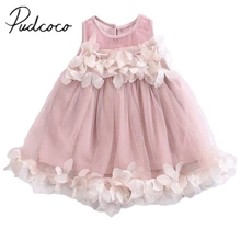 Pudcoco/ г. Летнее платье с короткими рукавами и открытыми плечами для маленьких девочек детские летние модные праздничные Платья с цветочным рисунком для детей от 2 до 7 лет