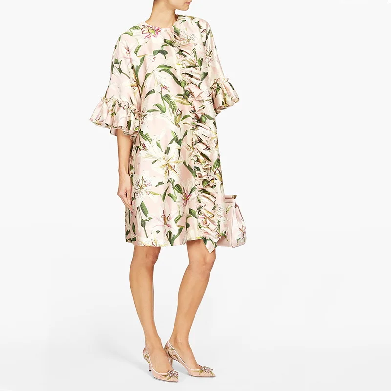 

2019 Summer New Lily Printed Ruffle Half Sleeve Loose Dress 190702LU01