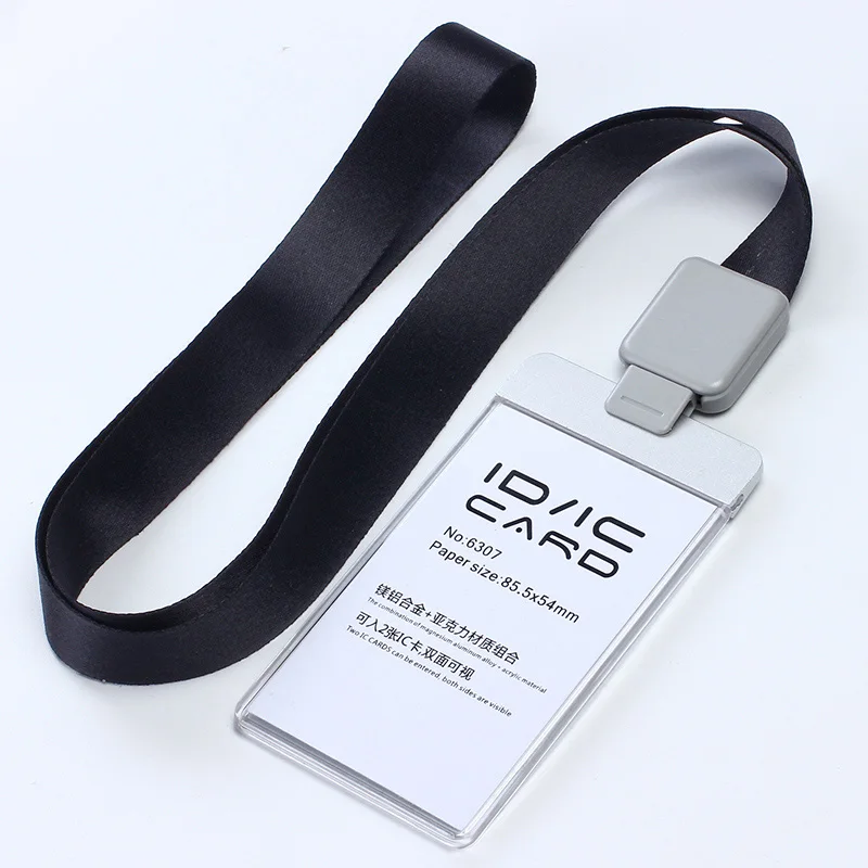 Acrylic Clear Access Card ID IC Card Badge Holder Work Card with Polyester Lanyard,Factory Price, LOGO Custom Lanyard - Цвет: V black set