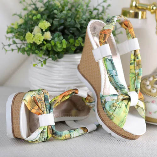 ANMAIRON/летние туфли на высоком каблуке с разноцветными ремешками на лодыжке в богемном стиле пикантные босоножки на танкетке женские босоножки на платформе с открытым носком