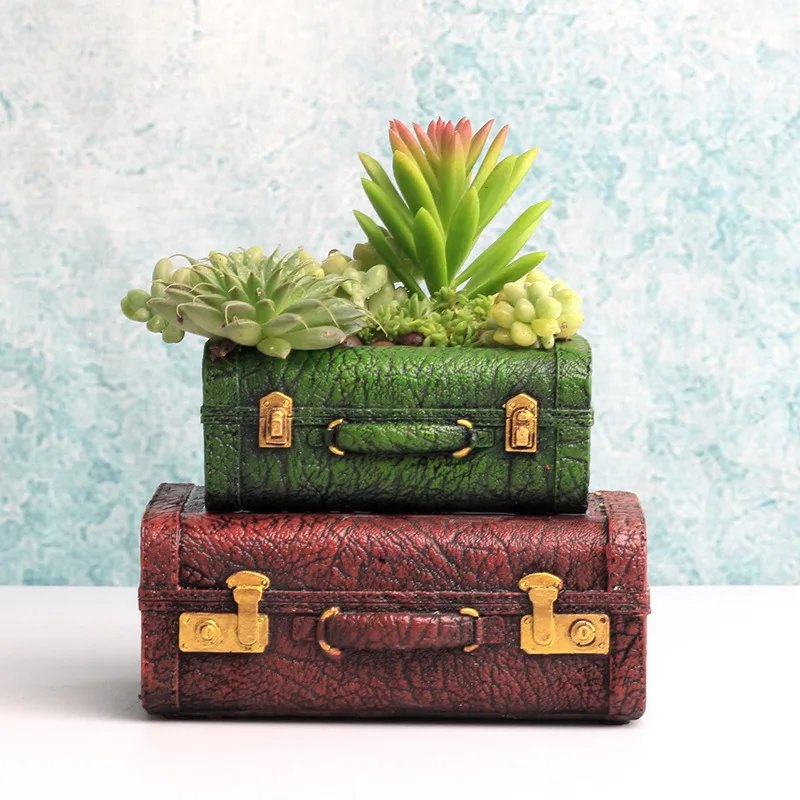 

1 piece Vintage flower pot retro Europe suitcase succulent plant pots gifts design planter holder for cactus plants