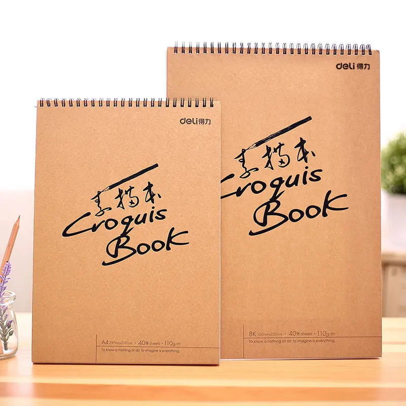 

Coloffice Creative Hot sketch book blank simple kraft spiral notebook painting Drawing Notebook Students Stationery A4 8K 1PC