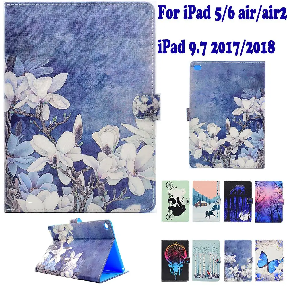 Fashion Pattern Tablet PC Case for Apple ipad 5/6 air/air 2 9.7 2017/2018 Smart Cover Stand Flip Shell coque para capa | Компьютеры и