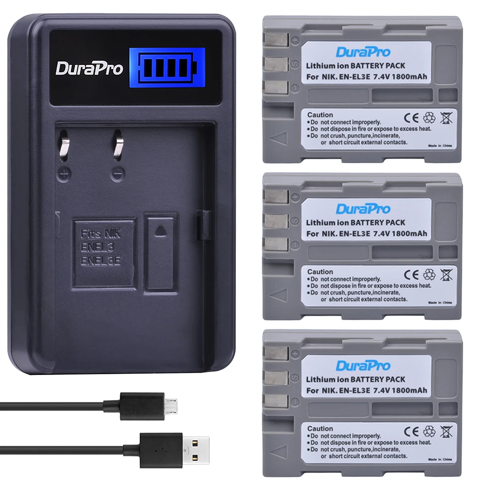 3pcs Enel3e En El3e Replacement Camera Battery + Lcd Usb Charger For