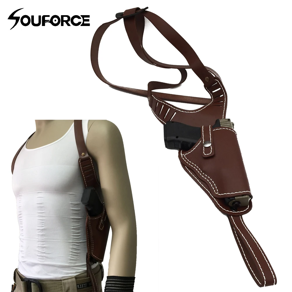 

New Airsoft Vertical Genuine Leather Shoulder Holster Right Hand Gun Holster Fits Frame Auto Handguns Cowhide Gun Bag